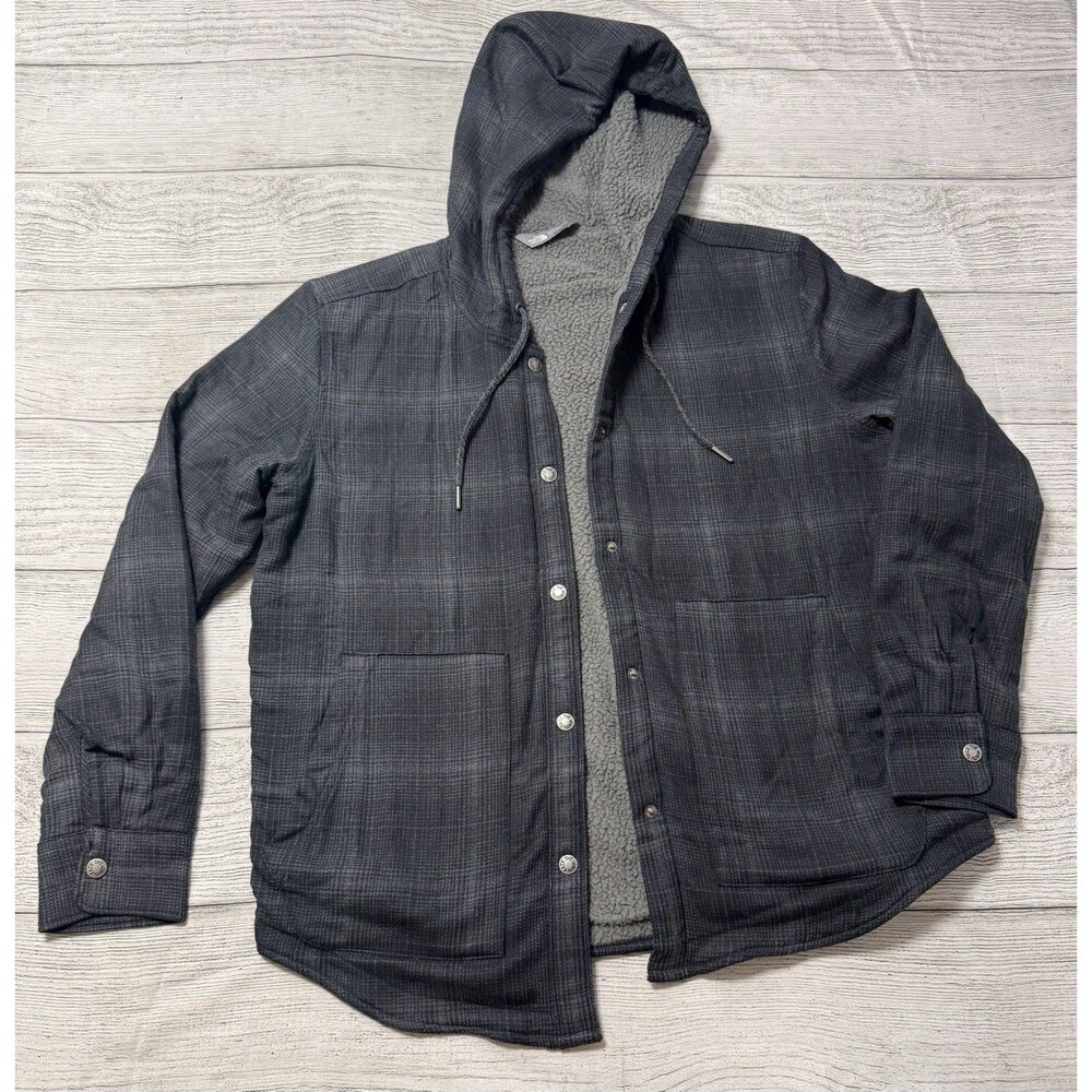 The North Face Plaid Hike-In Sherpa Hoodie Womens Sz Large Black Gray 194